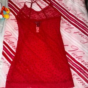 Victoria's Secret Red Sheer Lace Chemise